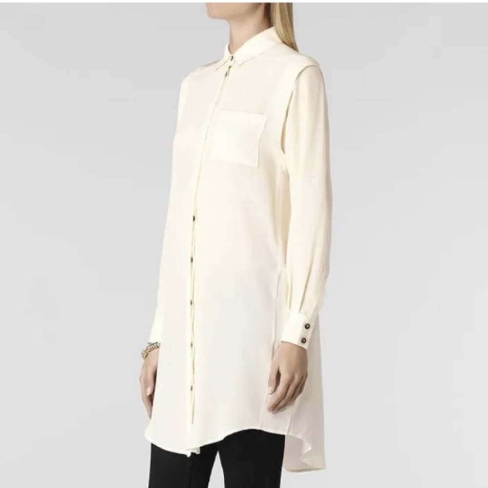 All Saints Madison Ivory Silk Cream Shirt Dress Size 8 - Picture 2 of 12